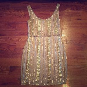 Aidan Matrix Nude Sequence Dress w/ Elastic Waist